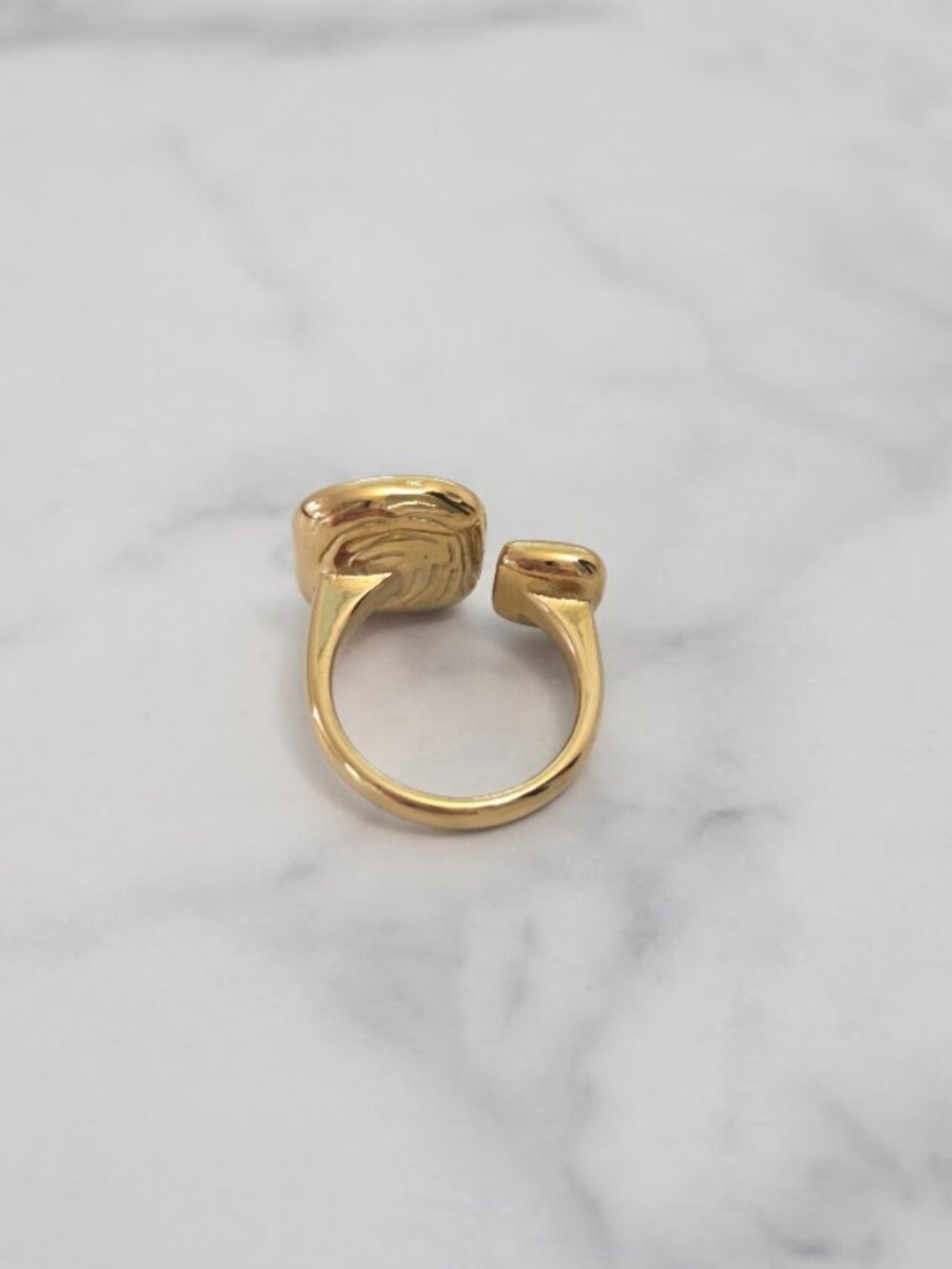 Gold Tone Square Pearl Chunky Open Cuff Statement Ring - Picture 3 of 5
